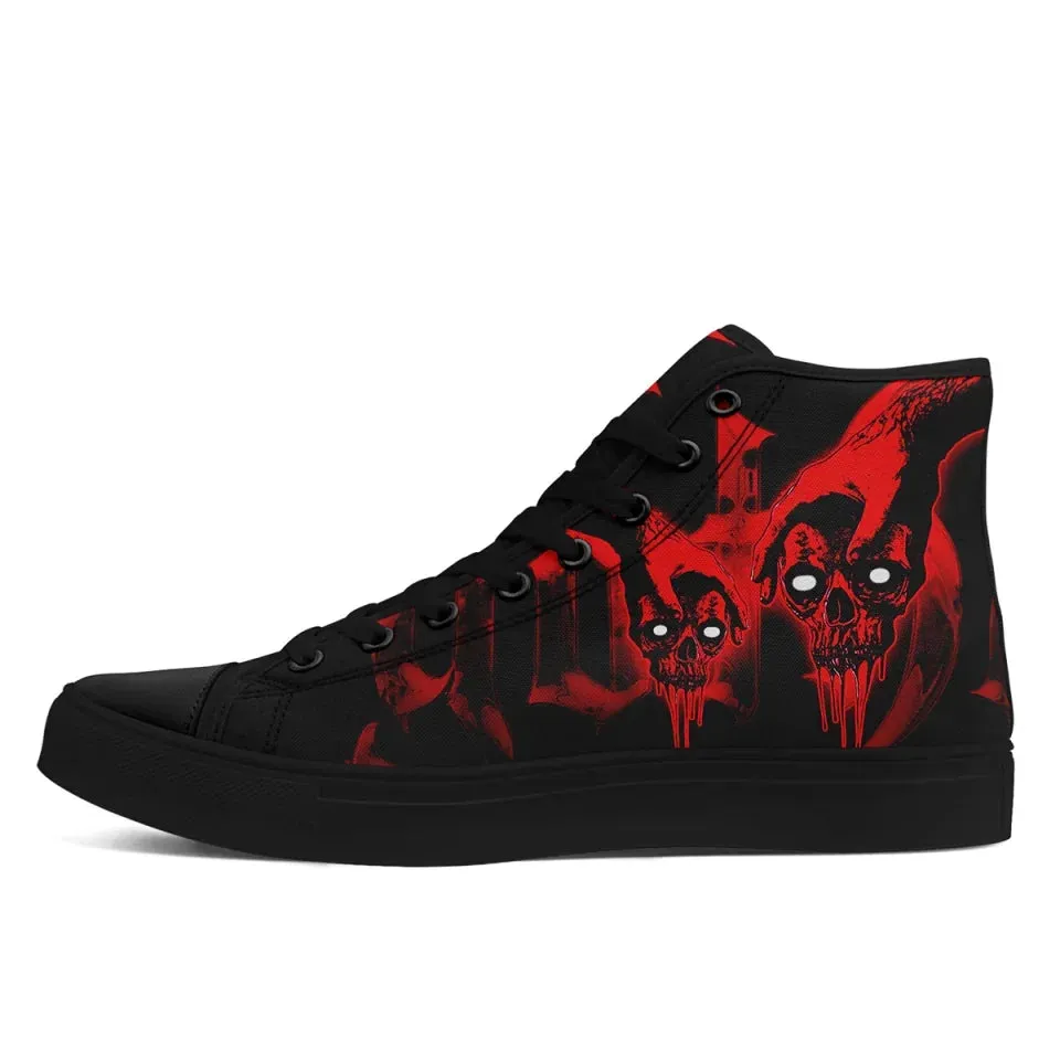 Personalized Gothic Fashion Sneakers, Custom Canvas High Top shoes, Skull Shoes