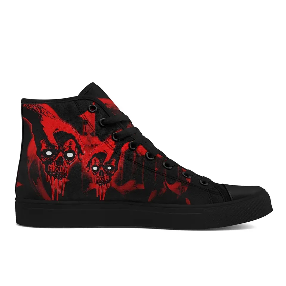 Personalized Gothic Fashion Sneakers, Custom Canvas High Top shoes, Skull Shoes