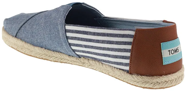 Mens Navy Sky Chambray Striped Espadrille Alpargata by Toms Shoes
