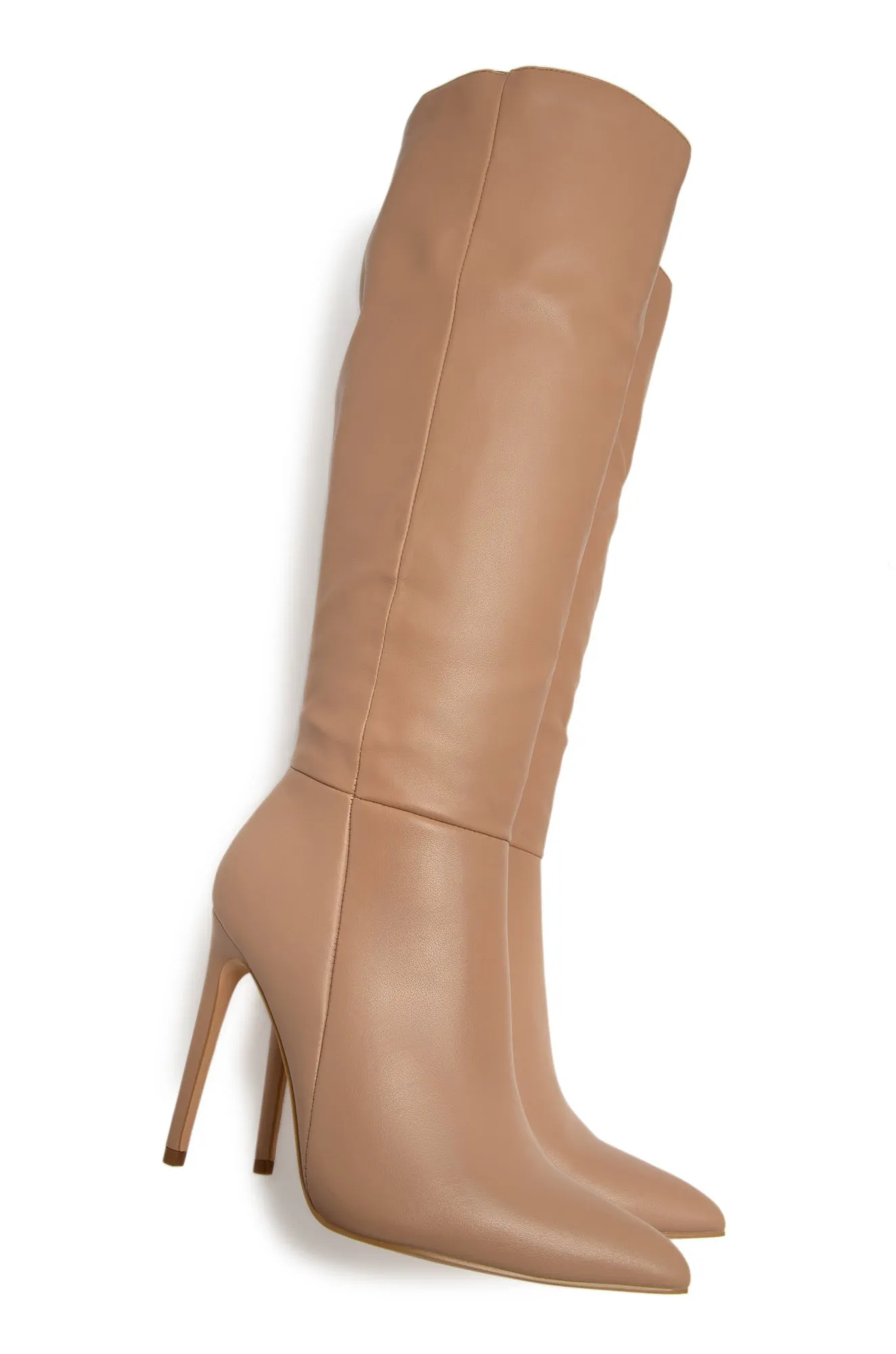 Tyrah Up To The Knee Heel Boots - Nude